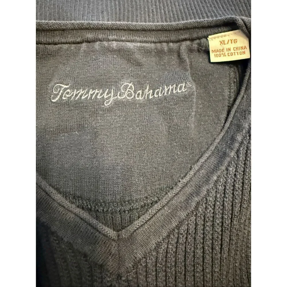 Tommy Bahama Men's Classic V-Neck Cotton Knit Sweater Ribbed Casual Black XL
